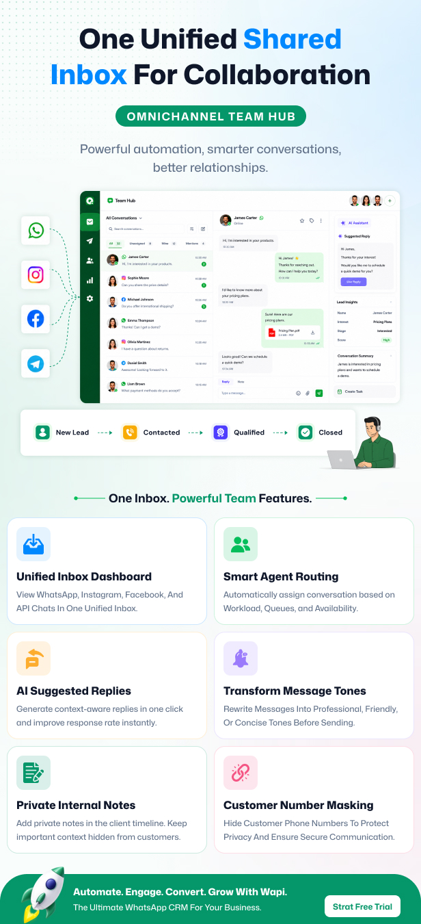 Wapi WhatsApp CRM SaaS with chatbot flow builder and API automation