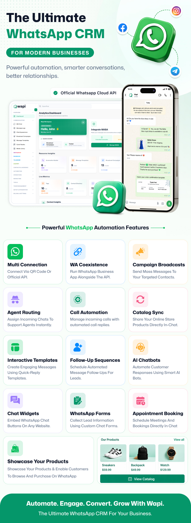 Wapi WhatsApp CRM SaaS with chatbot flow builder and API automation