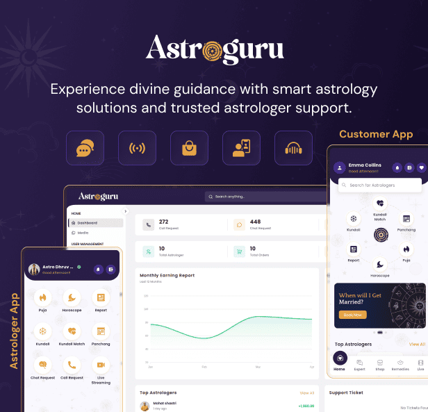 AstroGuru &ndash; Astrology Consultation App, Live Astrologer Chat, Voice Call, Video Call, Horoscope, Kundli Matching, Tarot Reading, Numerology, Astrology Marketplace SaaS