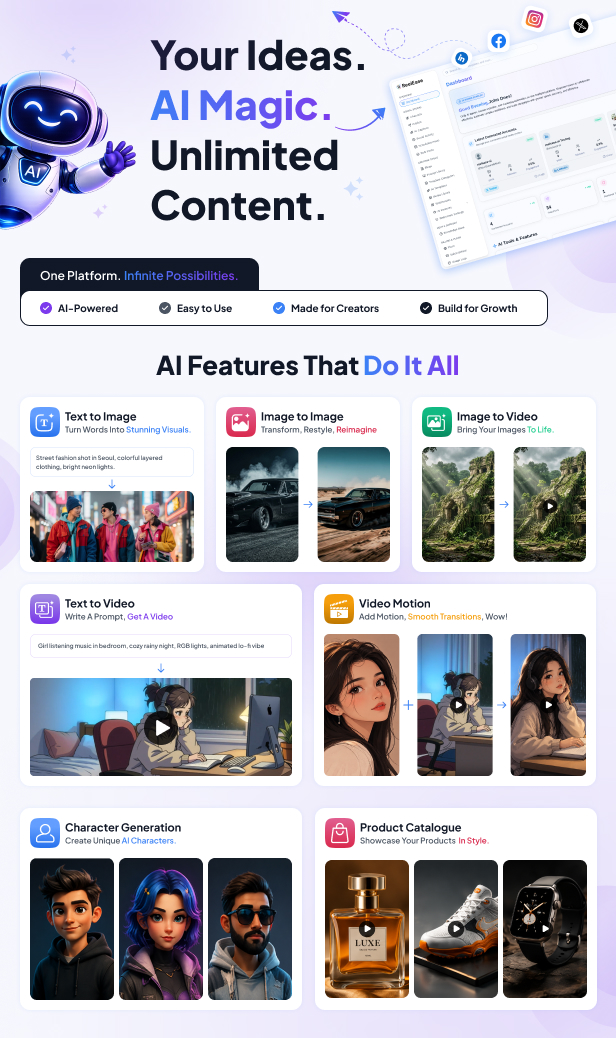 Reelease AI image and video generator with social media automation platform