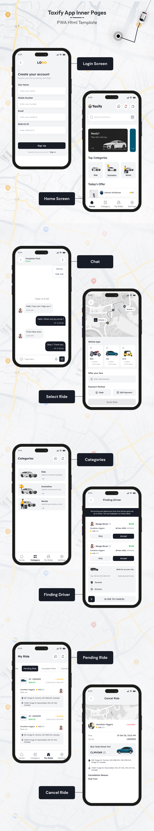 Taxify – Taxi Booking Mobile App PWA Template
